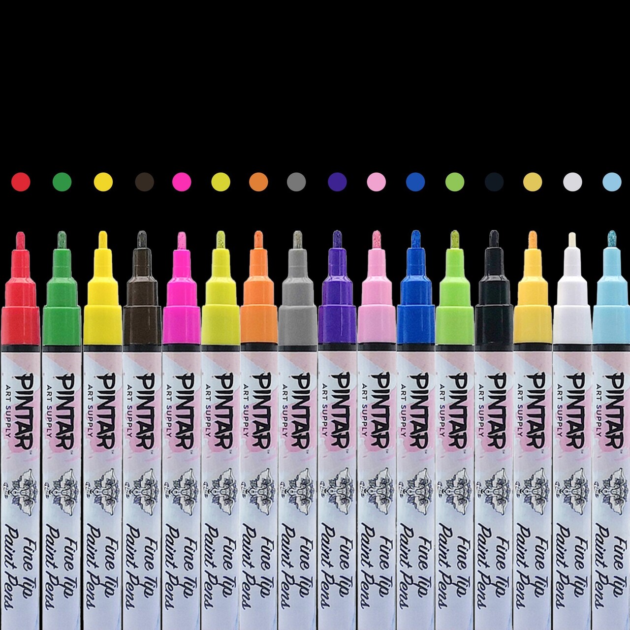 PINTAR Premium Acrylic Paint Pens - 1mm Fine Tip Pens For Rock Painting, Ceramic Glass, Wood, Paper, Fabric & Porcelain, Water Resistant Paint Set, Surface Pen, Craft Supplies, DIY Project (16 colors)